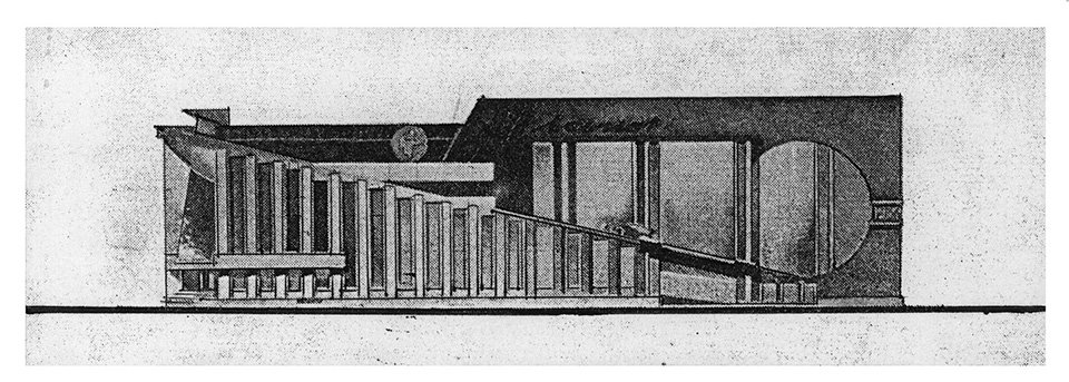 Константин Мельников. Гараж «Интуриста». Фасад. 1934.  Фото: Государственный научно-исследовательский музей архитектуры имени А.В.Щусева