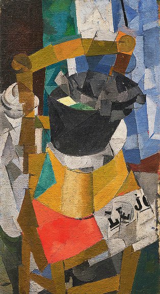Иван Пуни. «Стул и коробка для шляп». 1917. Холст, масло. 98х54 см. Ранее находилась в собрании Георгия Костаки / Коллекция Манашеровых